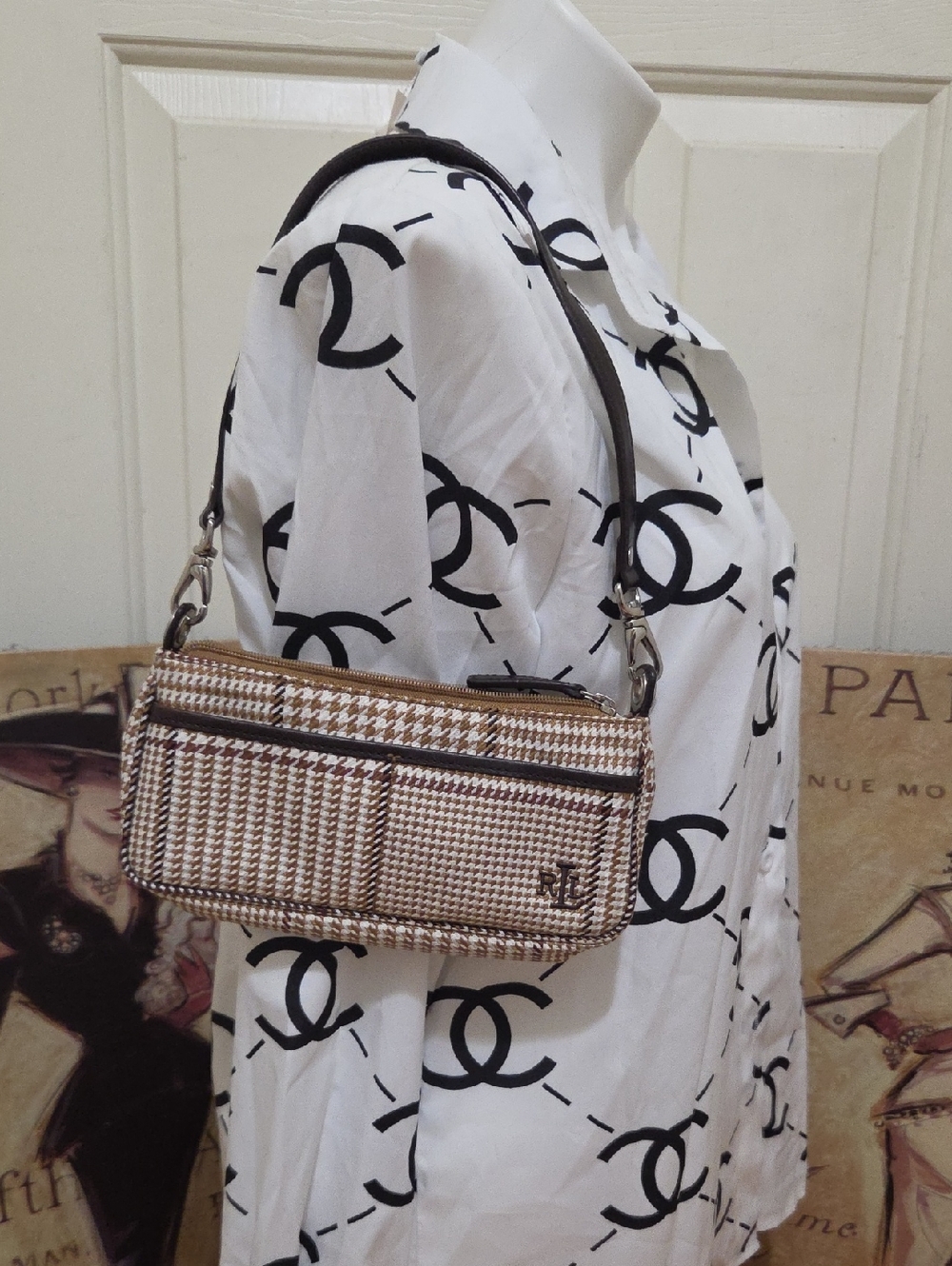 Vintage Lauren Ralph Lauren Houndstooth Small Baguette